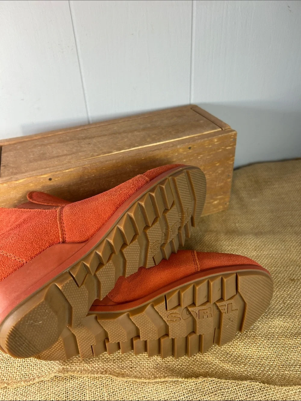 Sorel Orange Suede Chelsea Wedge Booties
